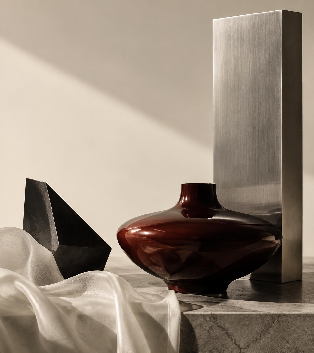 Lacquer, silk, steel and stone: Chinese craft in a contemporary material composition